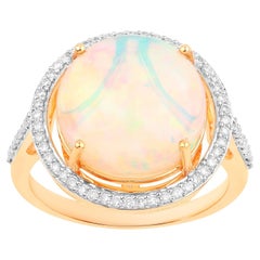 Ethiopian Opal Ring Diamonds 5.83 Carats 14K Yellow Gold