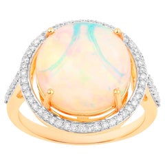 Ethiopian Opal Ring Diamonds 5.83 Carats 14K Yellow Gold