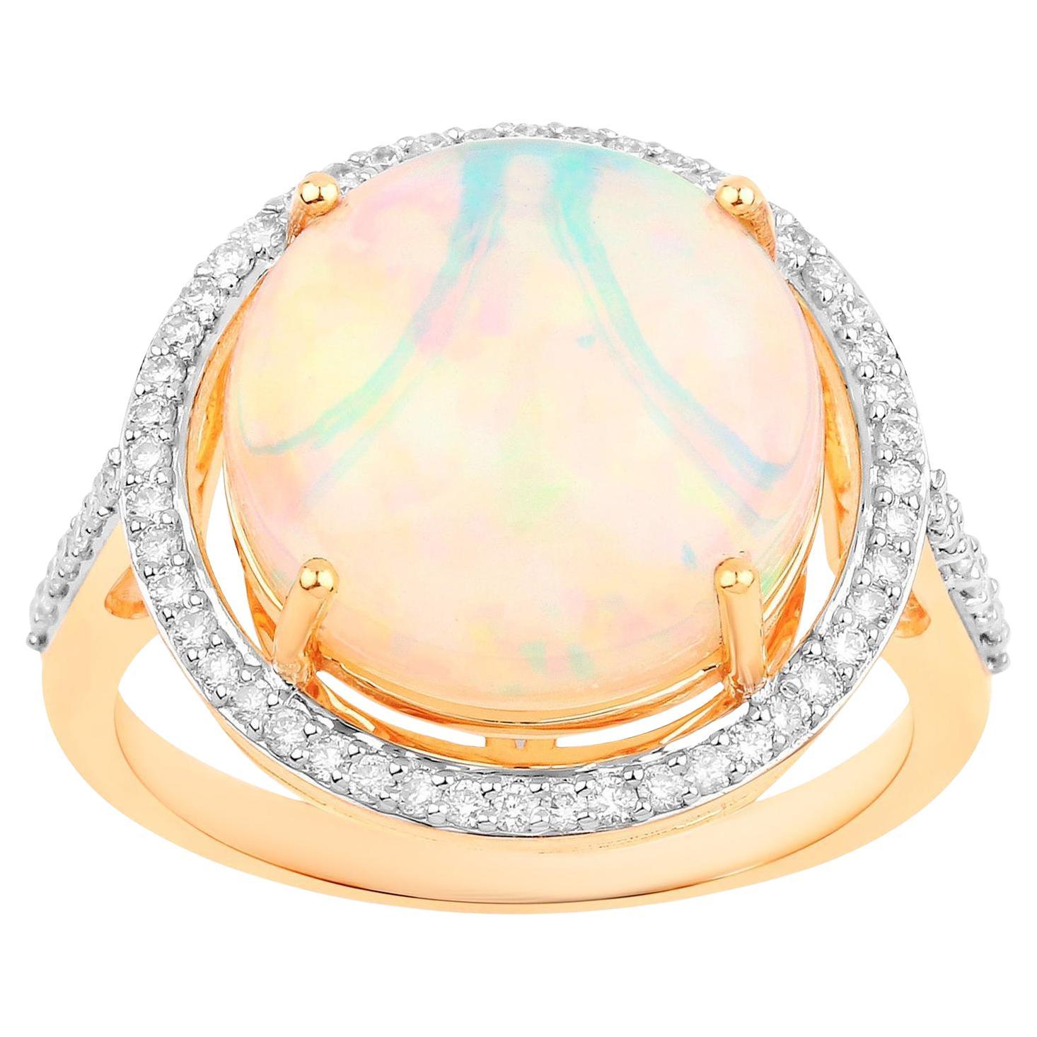 Ethiopian Opal Ring Diamonds 5.83 Carats 14K Yellow Gold