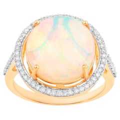 Ethiopian Opal Ring Diamonds 5.83 Carats 14K Yellow Gold