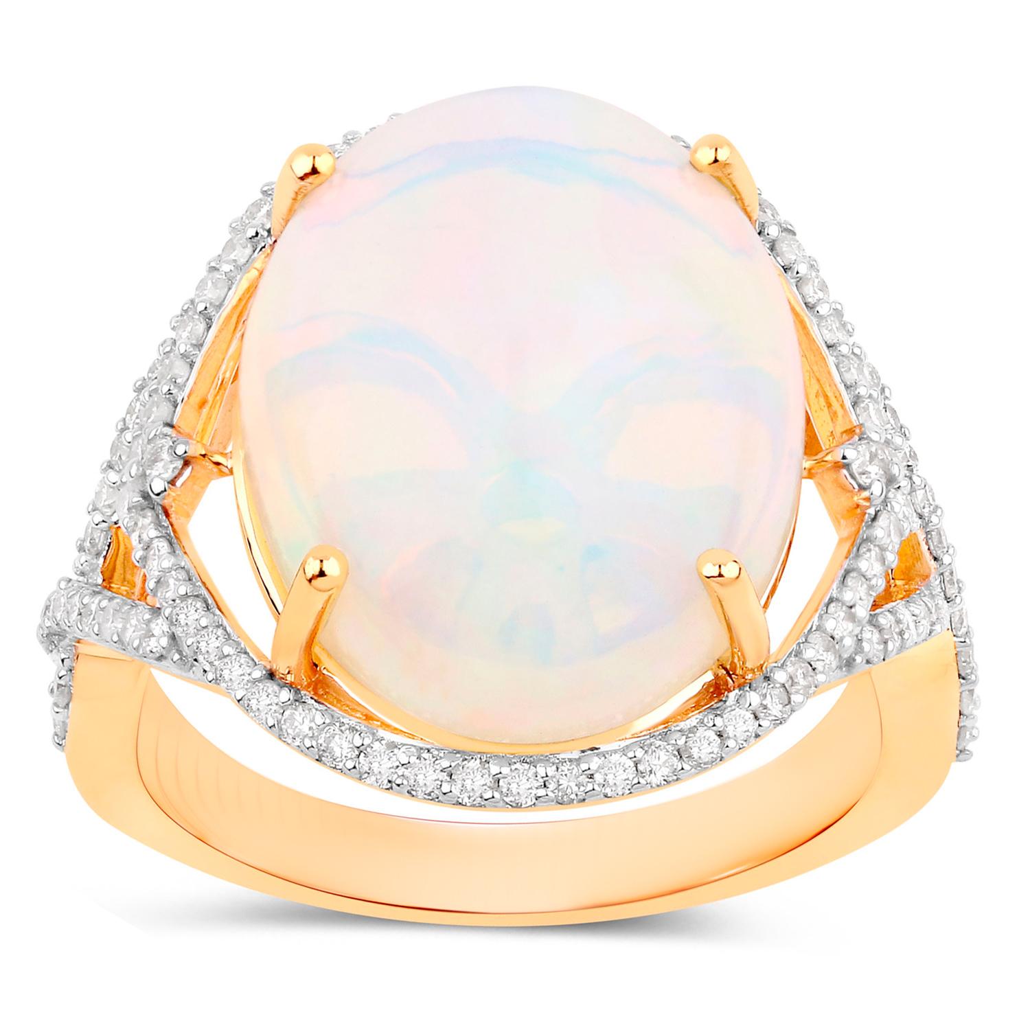 Ethiopian Opal Ring Diamonds 8.25 Carats 14K Yellow Gold Contemporáneo en venta