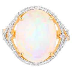 Ethiopian Opal Ring Diamonds 8.25 Carats 14K Yellow Gold