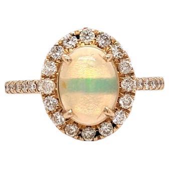 Ethiopian Opal Ring w Natural Diamond Halo in 14k Solid Yellow Gold Oval 7x5 mm For Sale