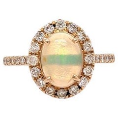 Ethiopian Opal Ring w Natural Diamond Halo in 14k Solid Yellow Gold Oval 7x5 mm