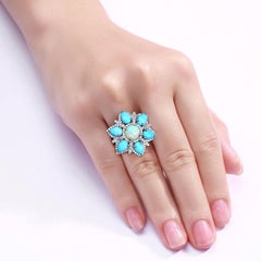 Ethiopian Opal Ring With Turquoise 5.88 Carats Sterling Silver