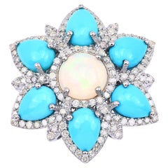 Ethiopian Opal Ring With Turquoise 5.88 Carats Sterling Silver