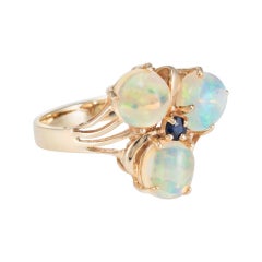 Äthiopischer Opal Saphir Cluster Cocktail Ring Vintage 14k Gelbgold Nachlass