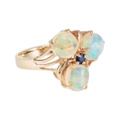 Ethiopian Opal Sapphire Cluster Cocktail Ring Retro 14k Yellow Gold Estate