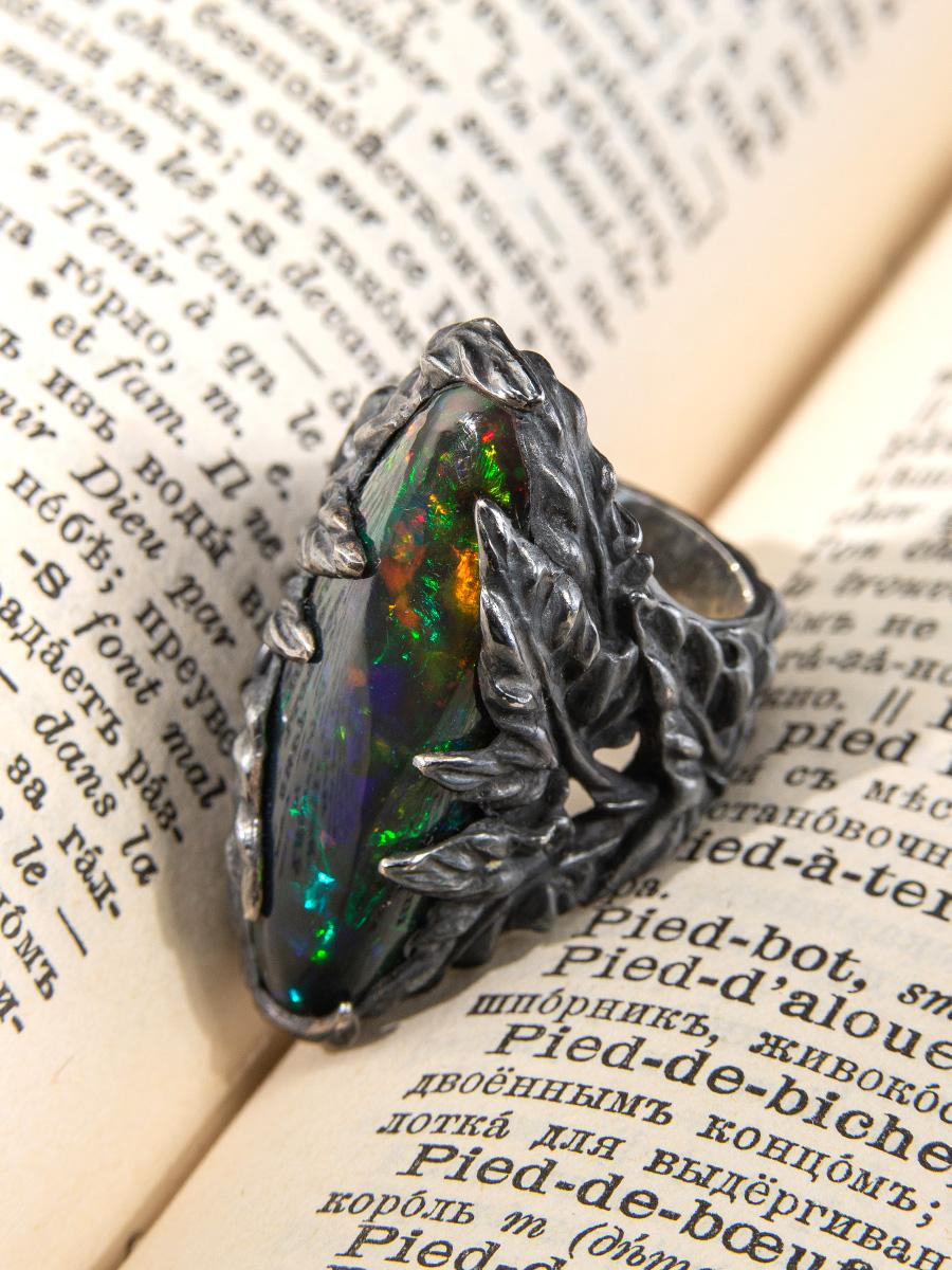 Large Opal Silver Ring Nature inspired Ivy Statement Opal Jewelry en vente 6