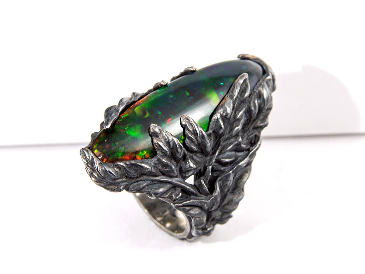 Large Opal Silver Ring Nature inspired Ivy Statement Opal Jewelry Neuf - En vente à Berlin, DE