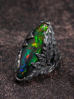 Large Opal Silver Ring Nature inspired Ivy Statement Opal Jewelry