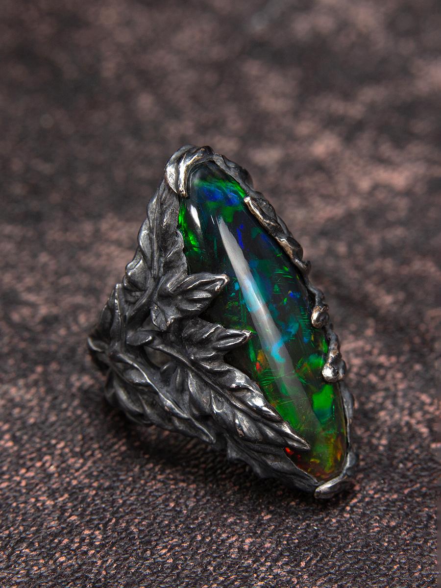 Large Opal Silver Ring Nature inspired Ivy Statement Opal Jewelry en vente 2