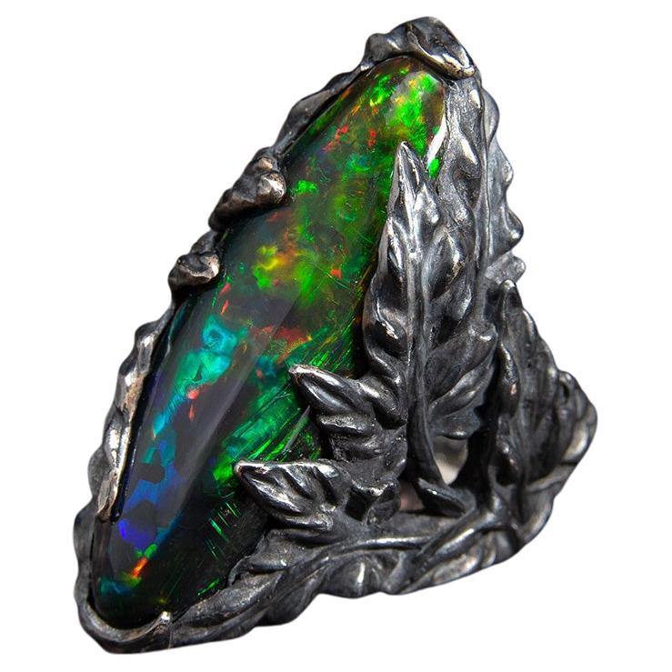 Large Opal Silver Ring Nature inspired Ivy Statement Opal Jewelry