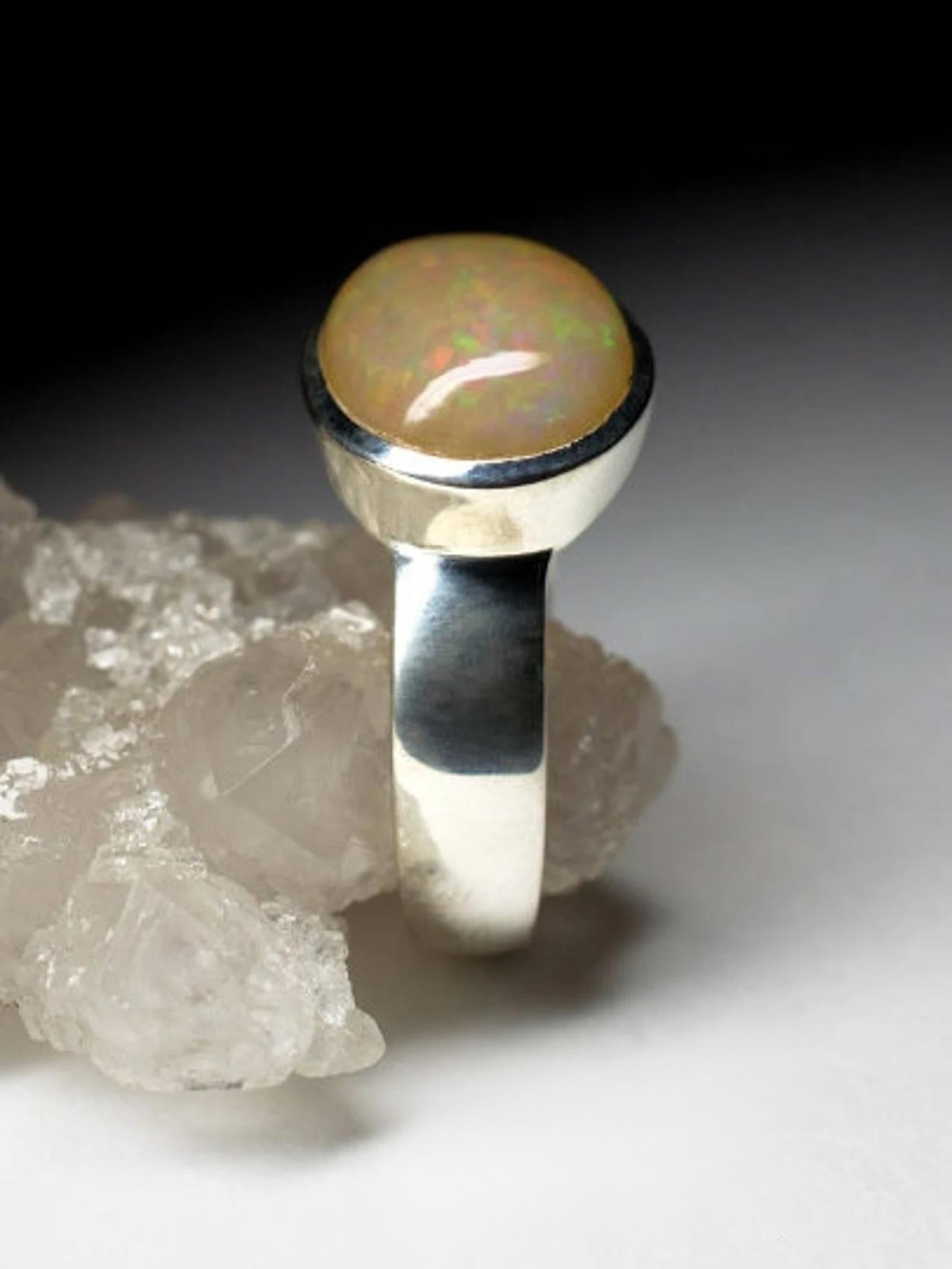 Ethiopian Opal Silver Ring Natural Big Brown Gemstone Unisex Jewelry Vintage For Sale 5