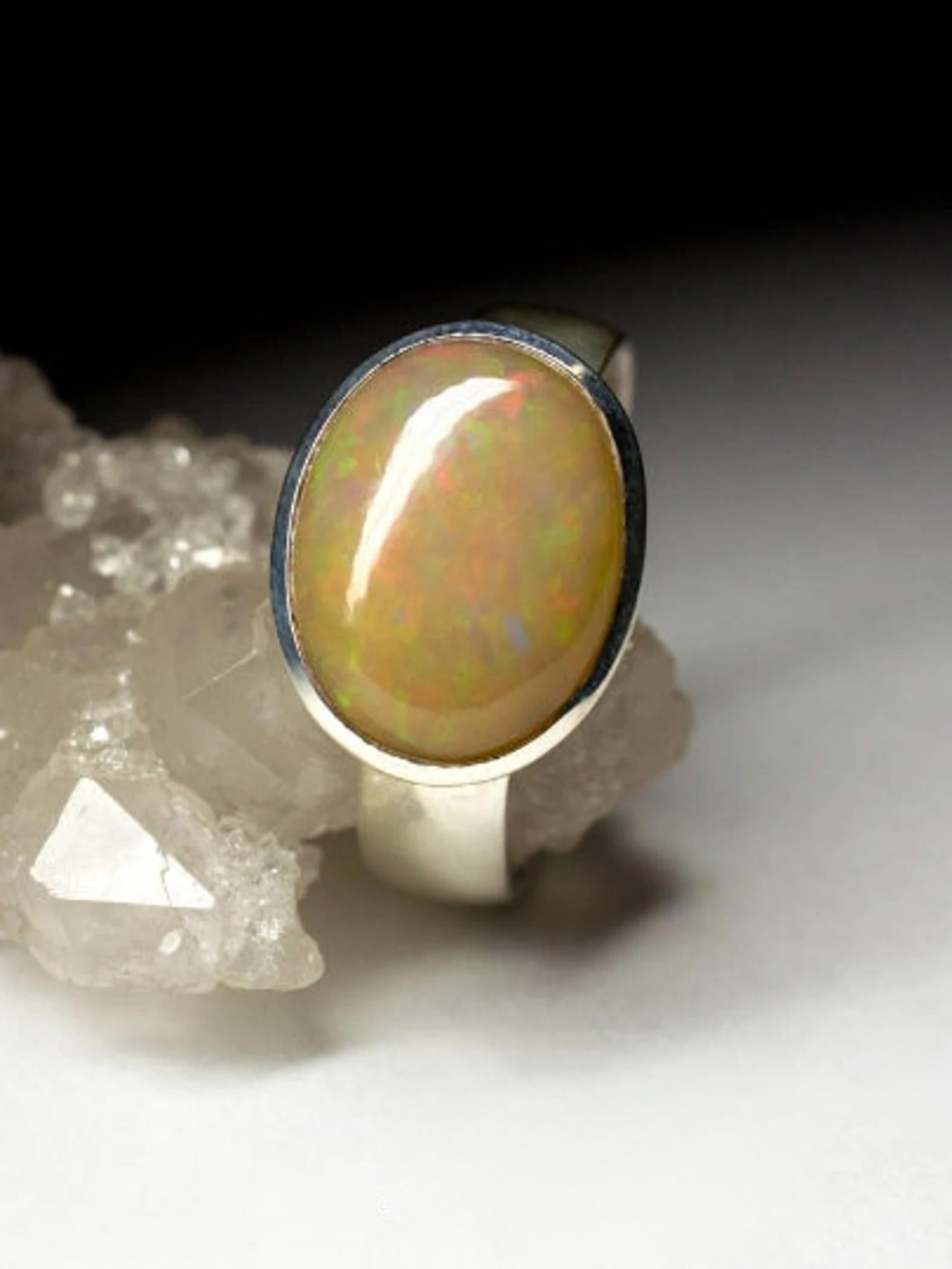 Ethiopian Opal Silver Ring Natural Big Brown Gemstone Unisex Jewelry Vintage For Sale 6