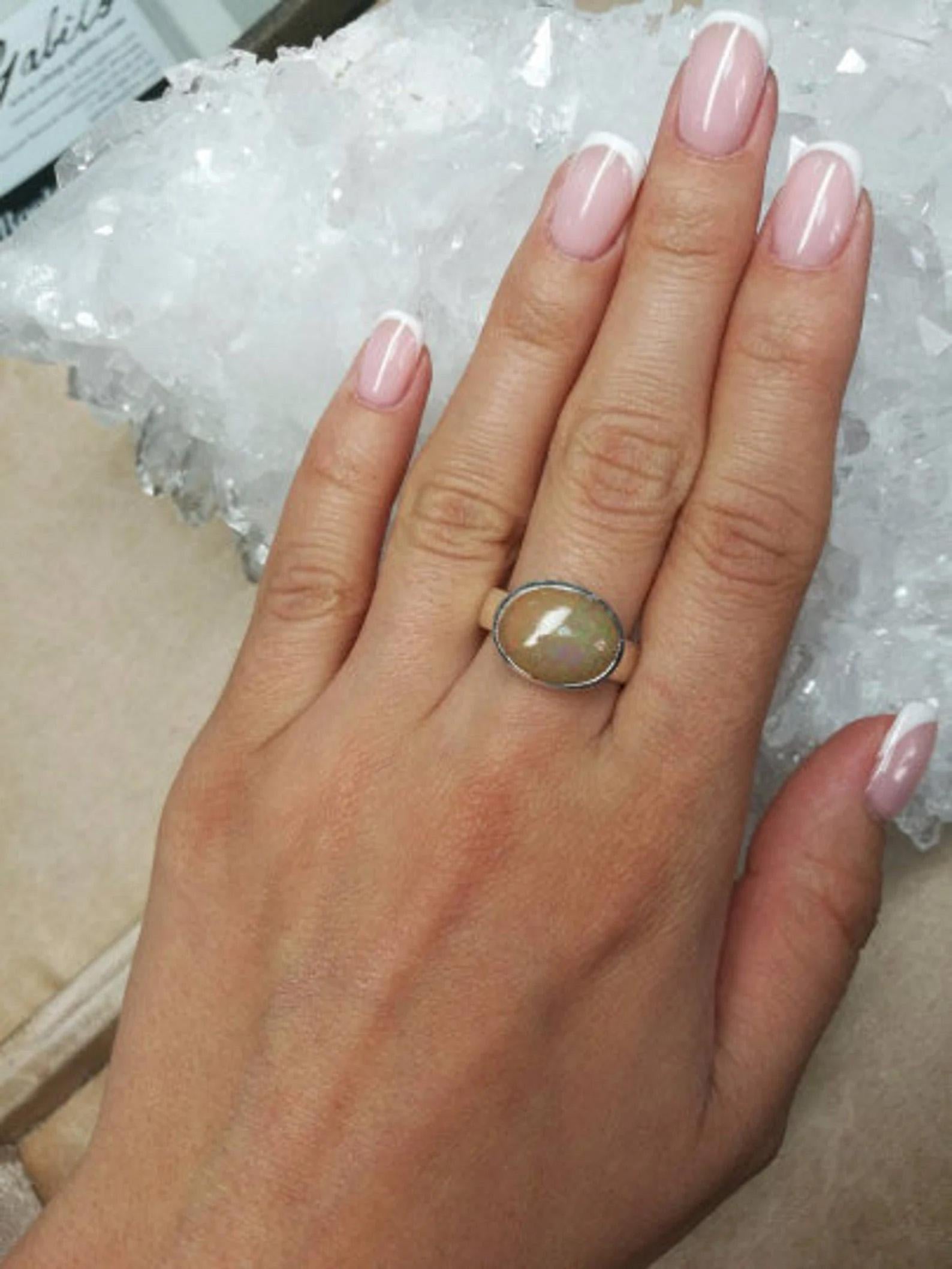 Artist Ethiopian Opal Silver Ring Natural Big Brown Gemstone Unisex Jewelry Vintage For Sale