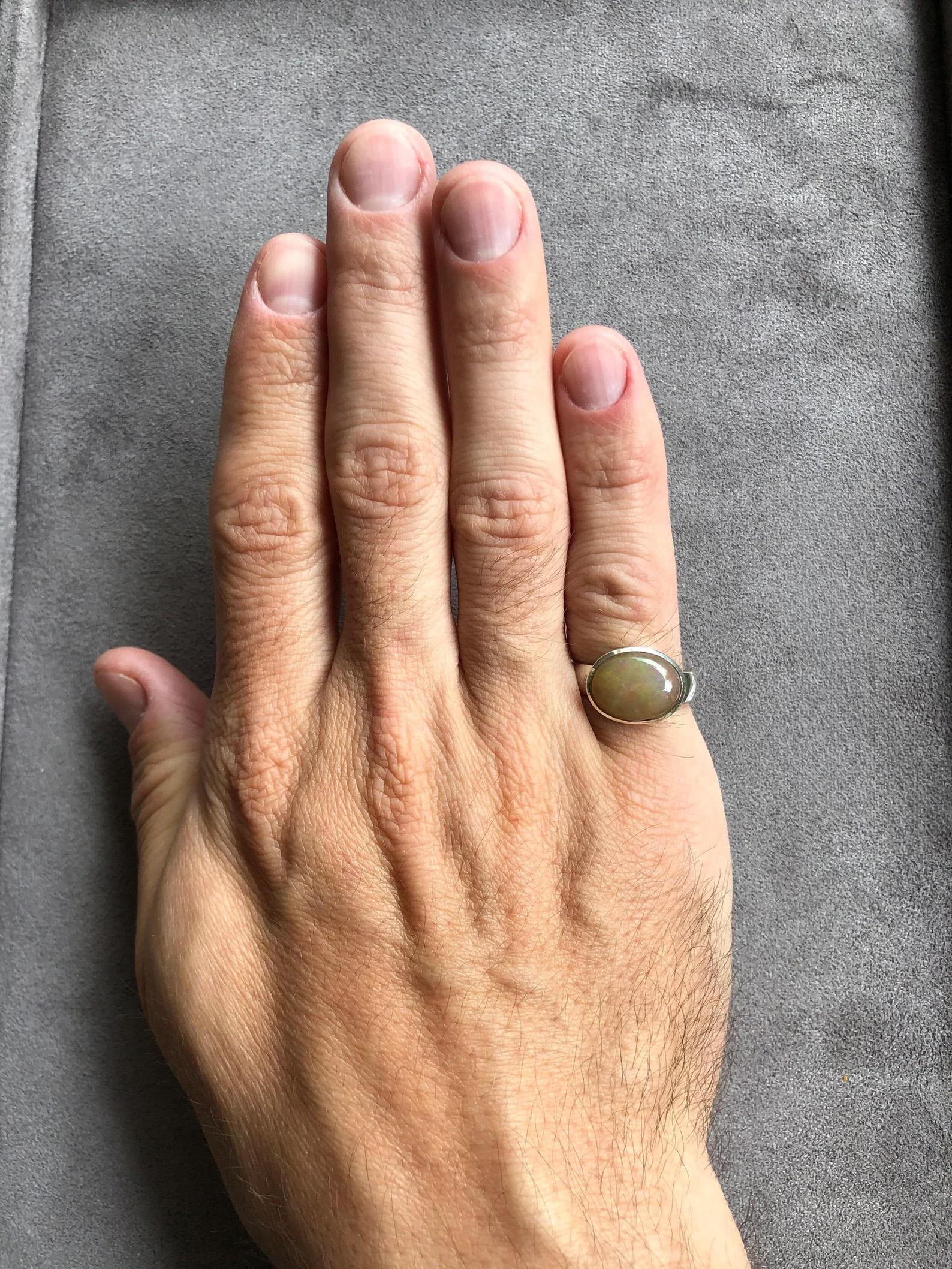 Oval Cut Ethiopian Opal Silver Ring Natural Big Brown Gemstone Unisex Jewelry Vintage For Sale
