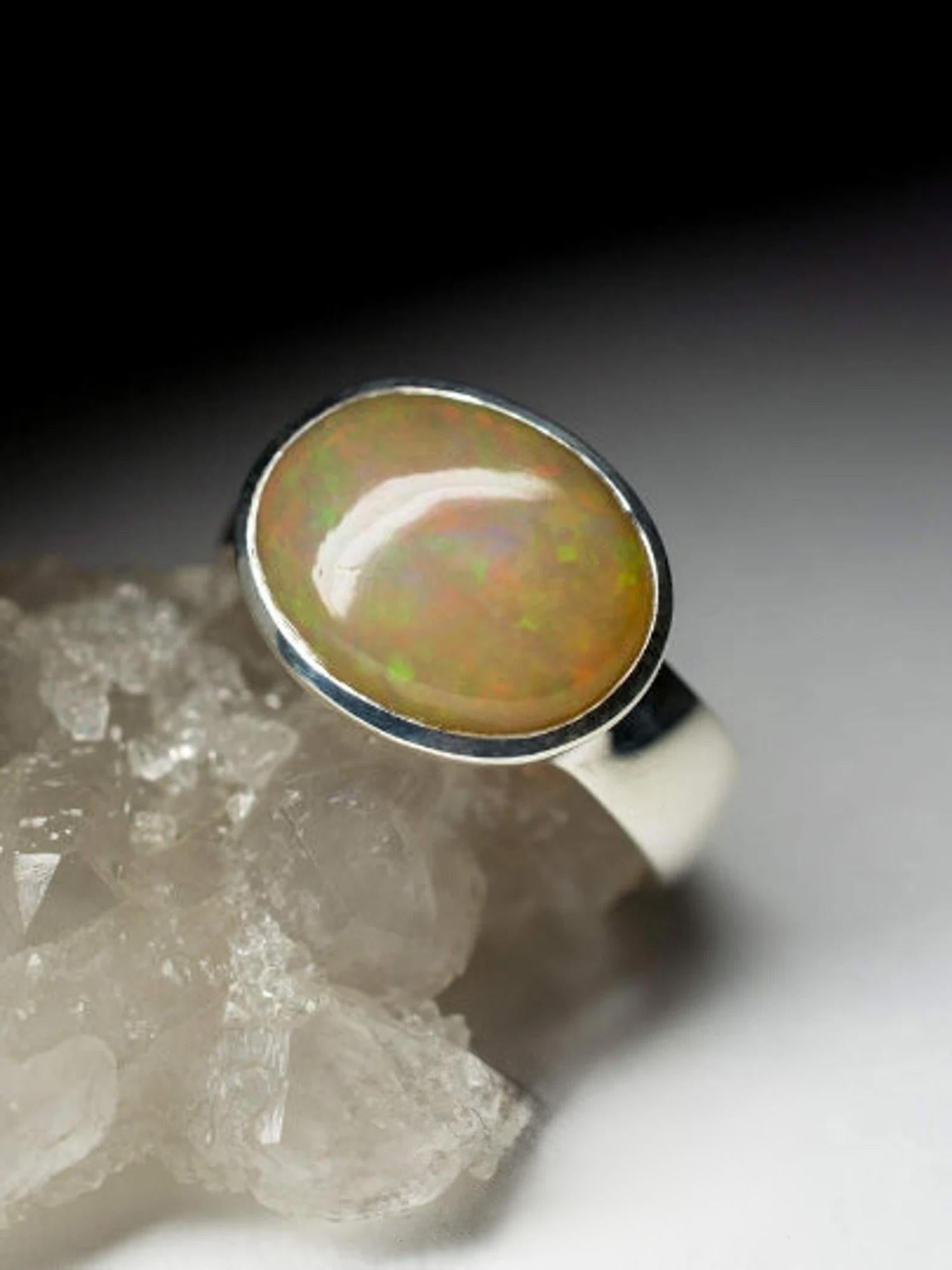 Ethiopian Opal Silver Ring Natural Big Brown Gemstone Unisex Jewelry Vintage For Sale 1