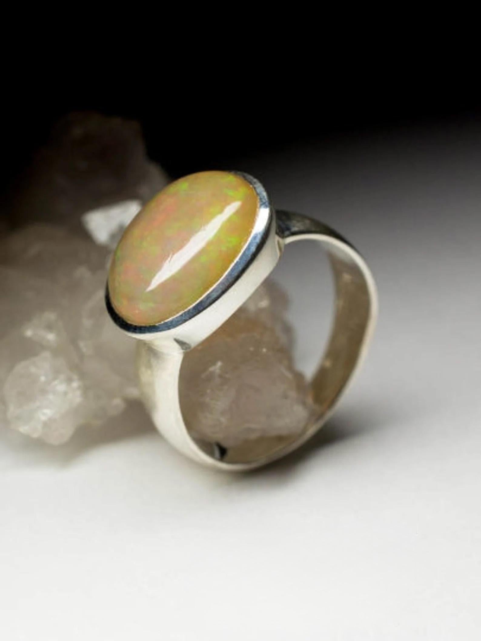 Ethiopian Opal Silver Ring Natural Big Brown Gemstone Unisex Jewelry Vintage For Sale 2