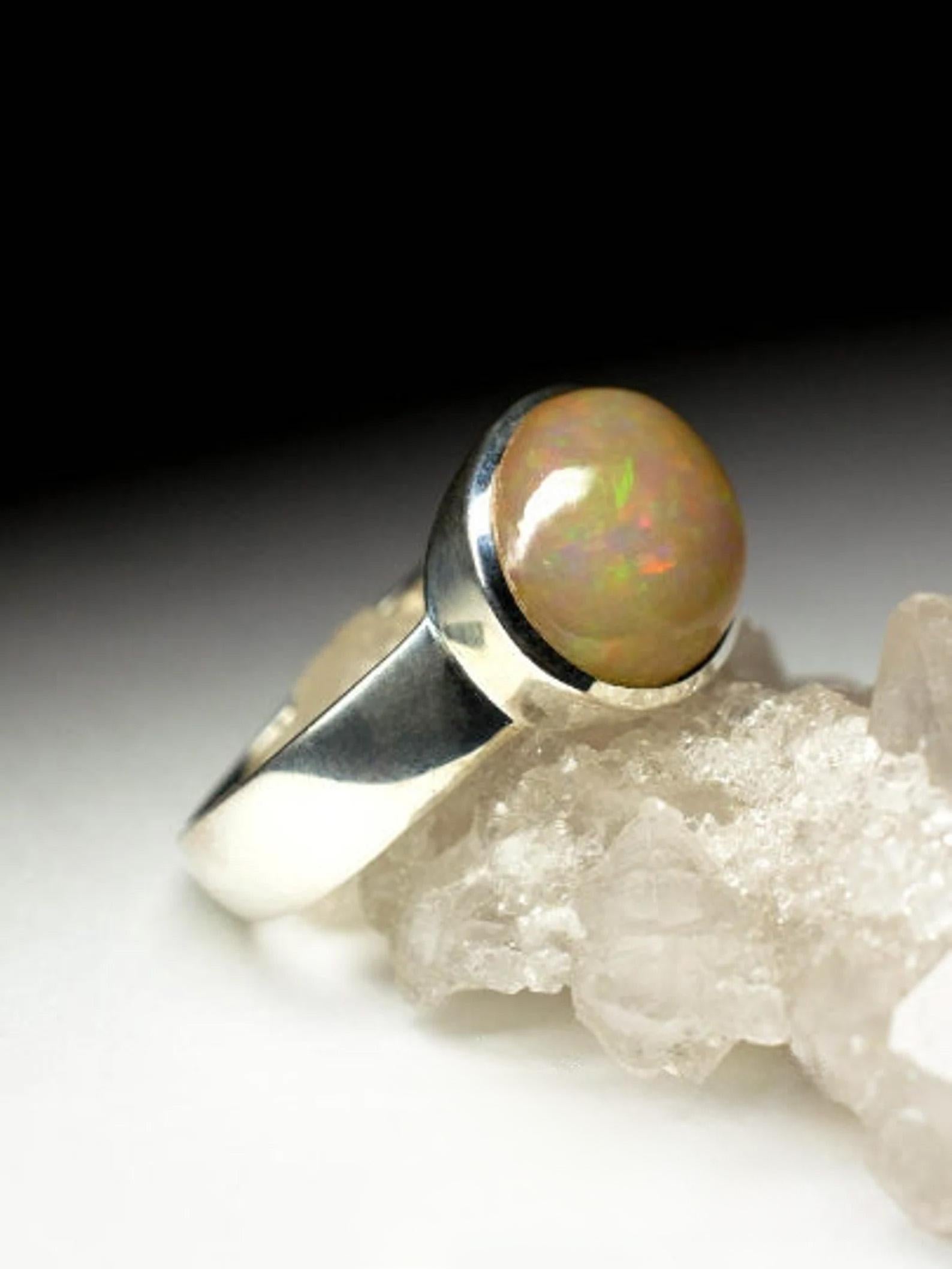 Ethiopian Opal Silver Ring Natural Big Brown Gemstone Unisex Jewelry Vintage For Sale 3
