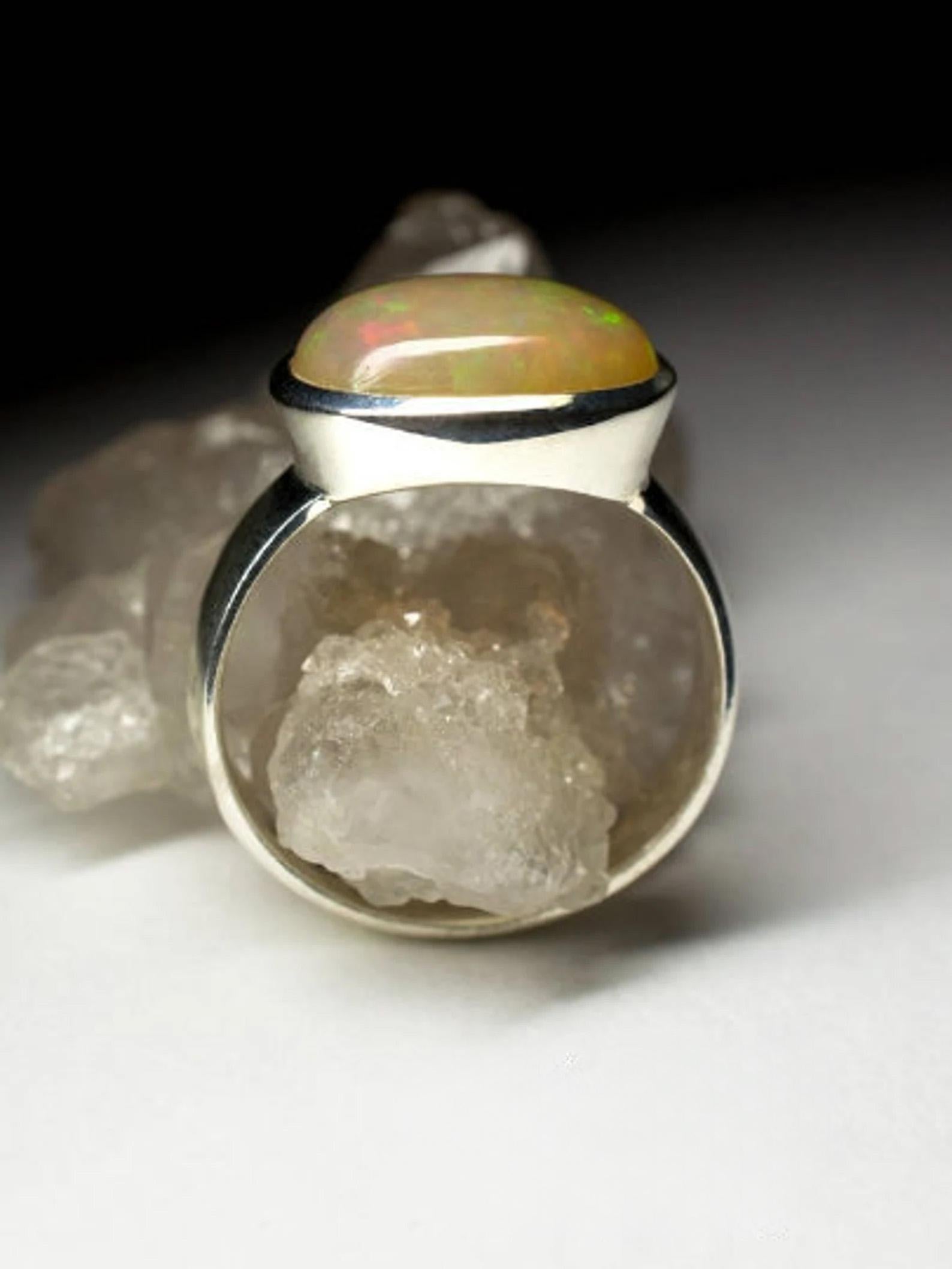 Ethiopian Opal Silver Ring Natural Big Brown Gemstone Unisex Jewelry Vintage For Sale 4