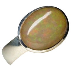 Ethiopian Opal Silver Ring Natural Big Brown Gemstone Unisex Jewelry Vintage