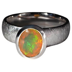 Ethiopian Opal Silver Ring natural faceted opal gift for friend