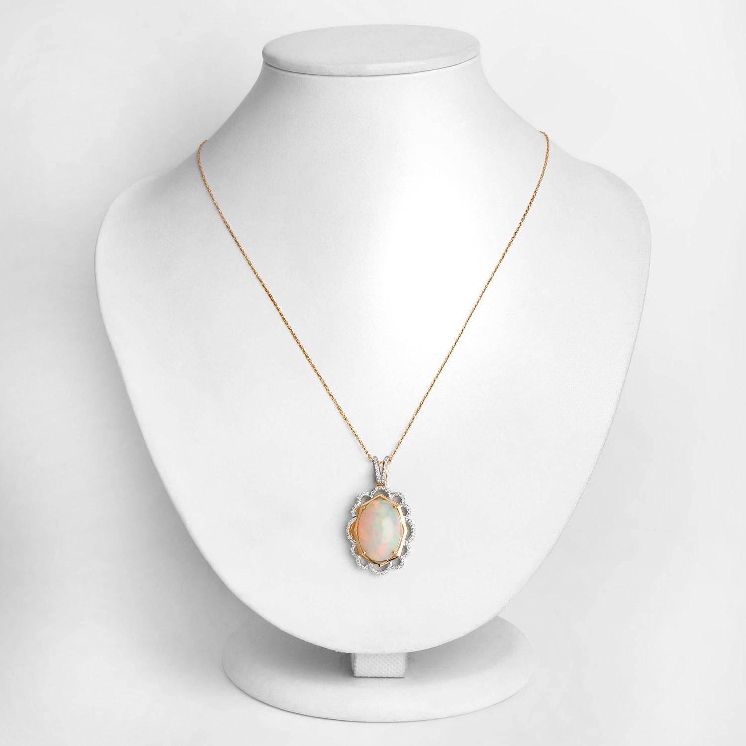 Contemporary Ethiopian Opal Statement Pendant With Diamonds 7.02 Carats Total 14K Gold For Sale