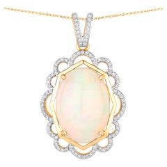 Äthiopischer Opal Statement-Anhänger mit Diamanten 7,02 Karat insgesamt 14K Gold