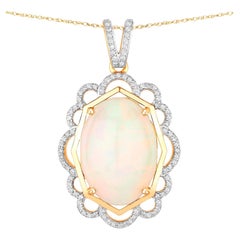 Äthiopischer Opal Statement-Anhänger mit Diamanten 7,02 Karat insgesamt 14K Gold