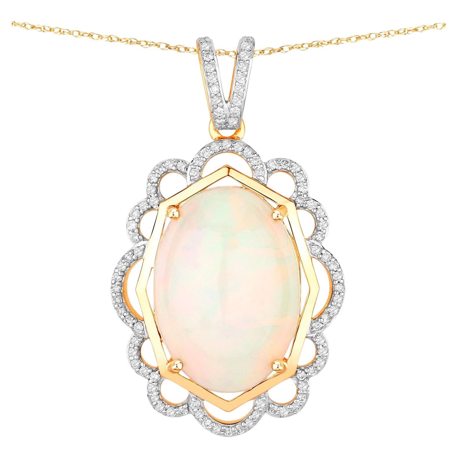 Ethiopian Opal Statement Pendant With Diamonds 7.02 Carats Total 14K Gold
