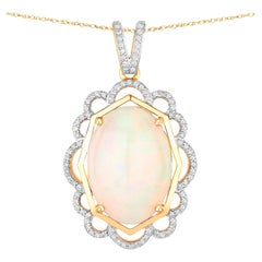 Ethiopian Opal Statement Pendant With Diamonds 7.02 Carats Total 14K Gold