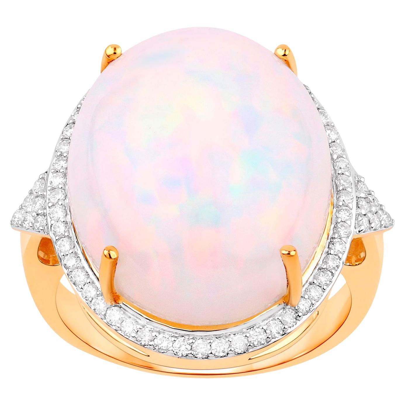 Anillo de oro de 14 quilates con ópalo etíope y halo de diamantes 12,3 quilates en total en venta