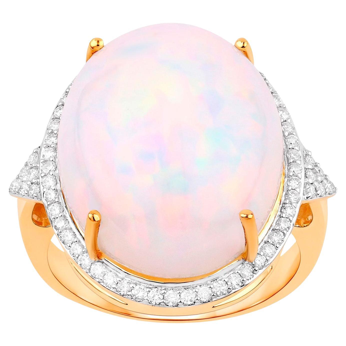 Anillo de oro de 14 quilates con ópalo etíope y halo de diamantes 12,3 quilates en total