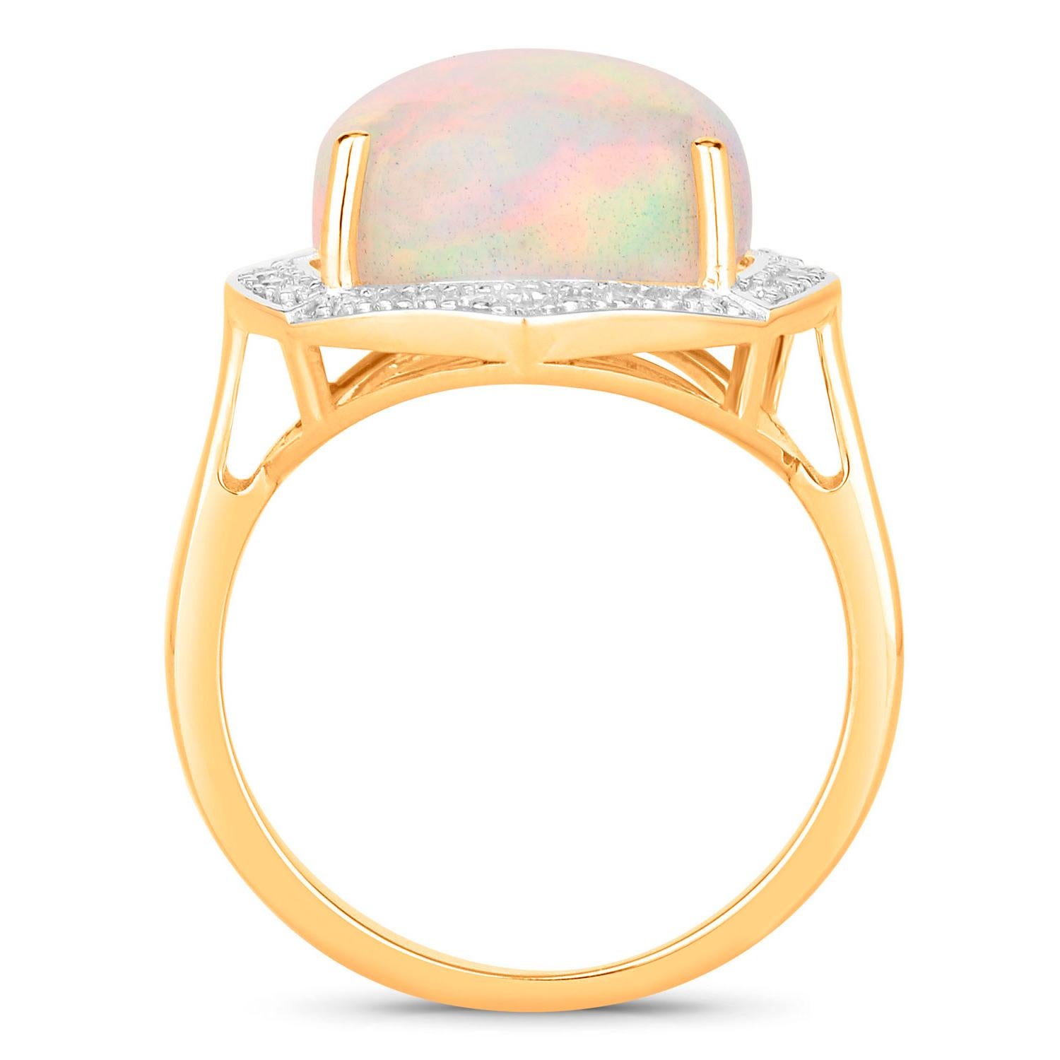 Ethiopian Opal Statement Ring With Diamond Halo 8.27 Carats Total 14K Gold In Excellent Condition For Sale In Aliso Viejo, CA