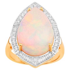 Ethiopian Opal Statement Ring With Diamond Halo 8.27 Carats Total 14K Gold