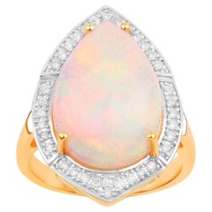 Ethiopian Opal Statement Ring With Diamond Halo 8.27 Carats Total 14K Gold