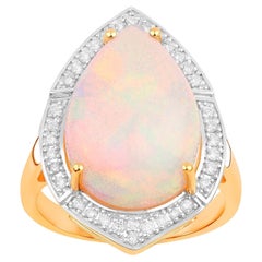 Ethiopian Opal Statement Ring With Diamond Halo 8.27 Carats Total 14K Gold