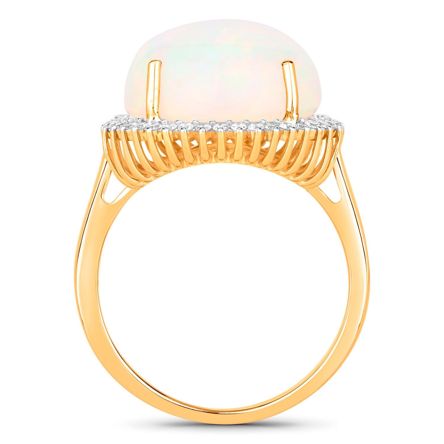 Ethiopian Opal Statement Ring With Diamond Halo 8.37 Carats Total 14K Gold In Excellent Condition For Sale In Aliso Viejo, CA