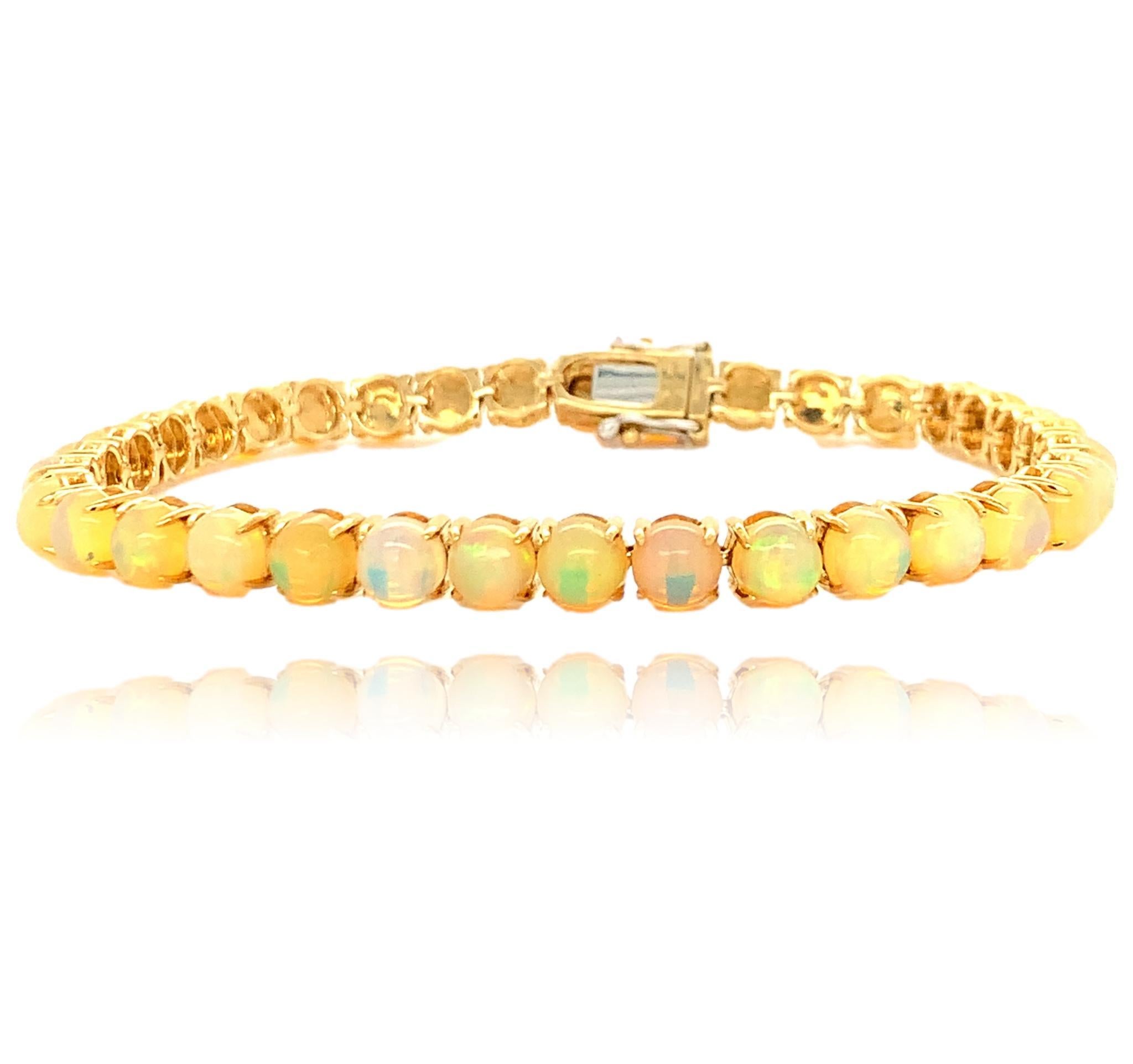 Äthiopisches Opal-Tennisarmband aus 14K Gelbgold für Damen oder Herren im Angebot