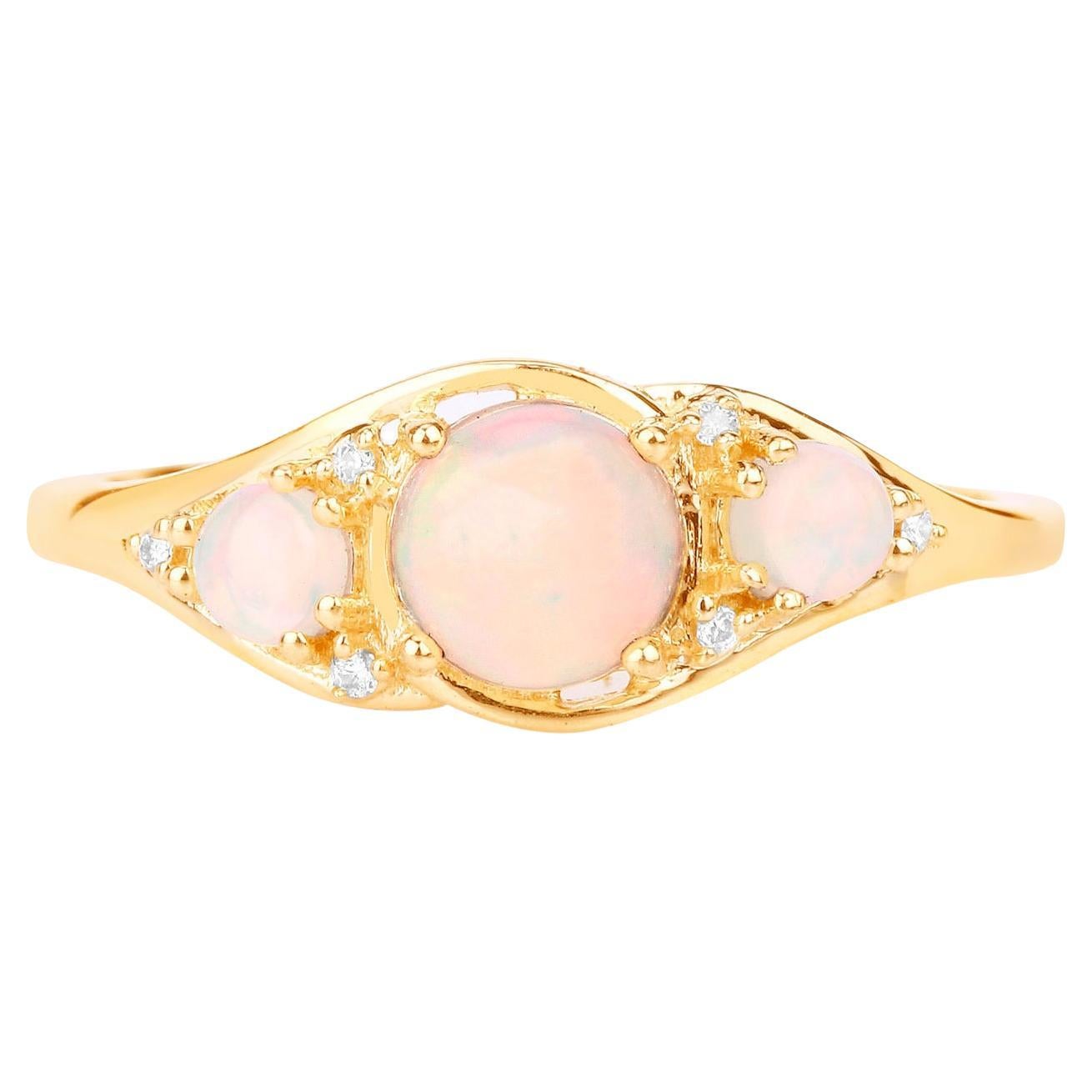 Opalo Etíope Anillo Tres Piedras Diamantes Oro Amarillo 14K