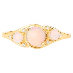 Äthiopischer Opal Drei Stein Ring Diamanten 14K Gelbgold
