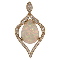 Ethiopian Opal with Natural Diamond Accents: Solid 14K Gold - Pear Cut 18x13mm