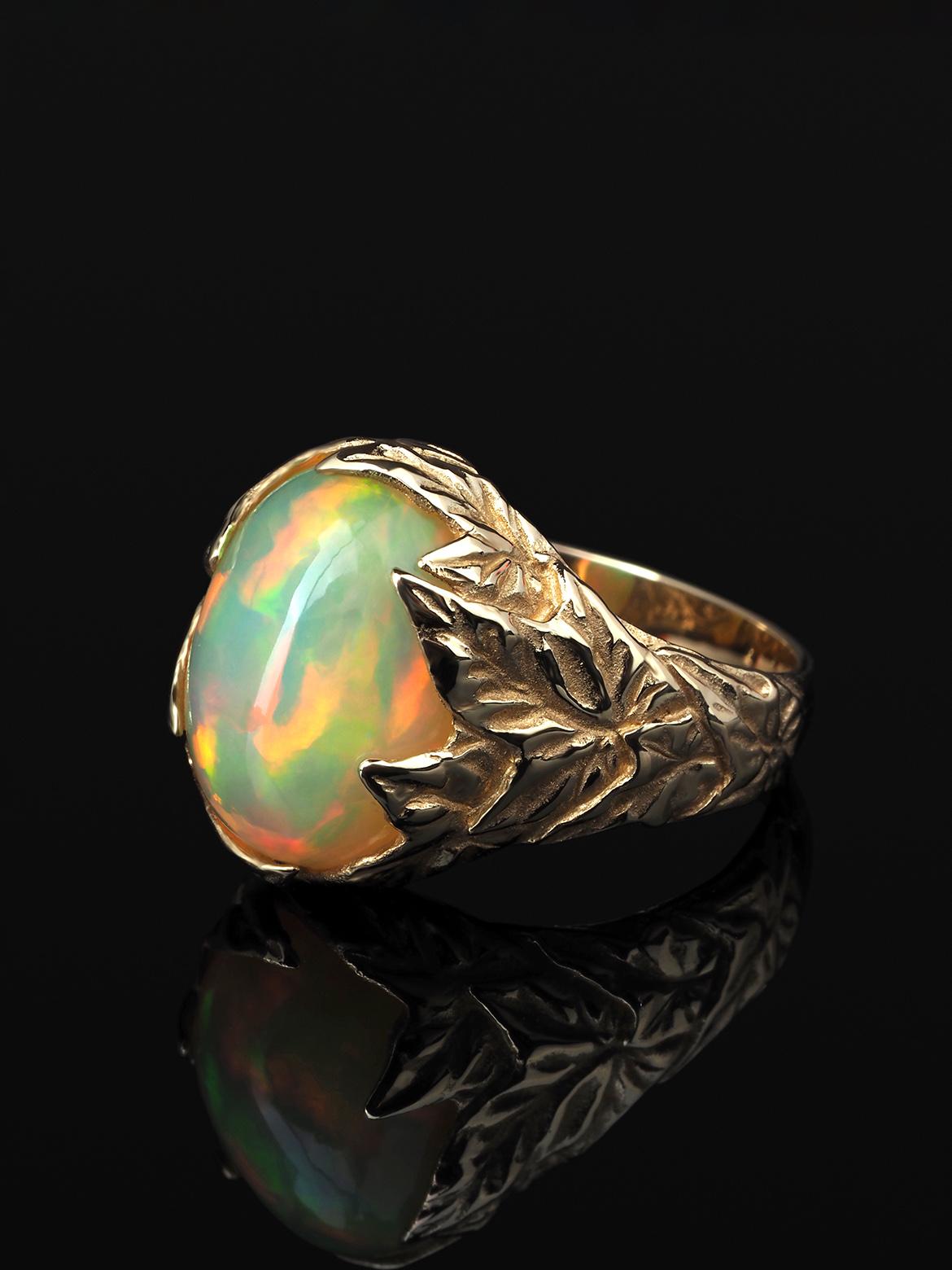 14k yellow gold ring with natural Opal
opal origin - Ethiopia 
opal measurements - 0.24 х 0.39 х 0.55 in / 6 х 10 х 14 mm
opal weight - 4.2 carats
ring size - 6.5 US
ring weight - 6.38 grams

Ivy collection


We ship our jewelry worldwide – for our