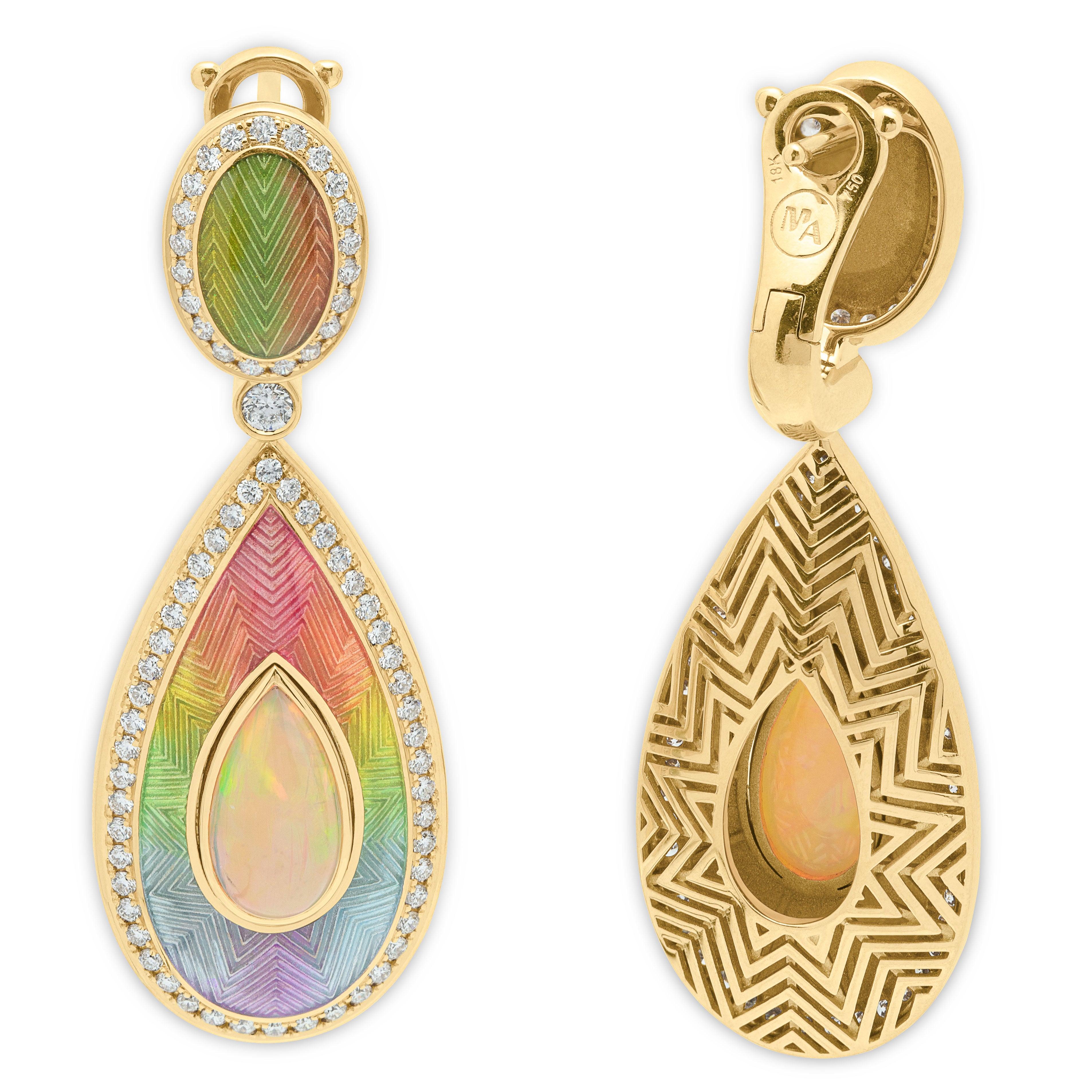 For Sale:  Ethiopian Opals Diamonds 18 Karat Yellow Gold Enamel Suite 12