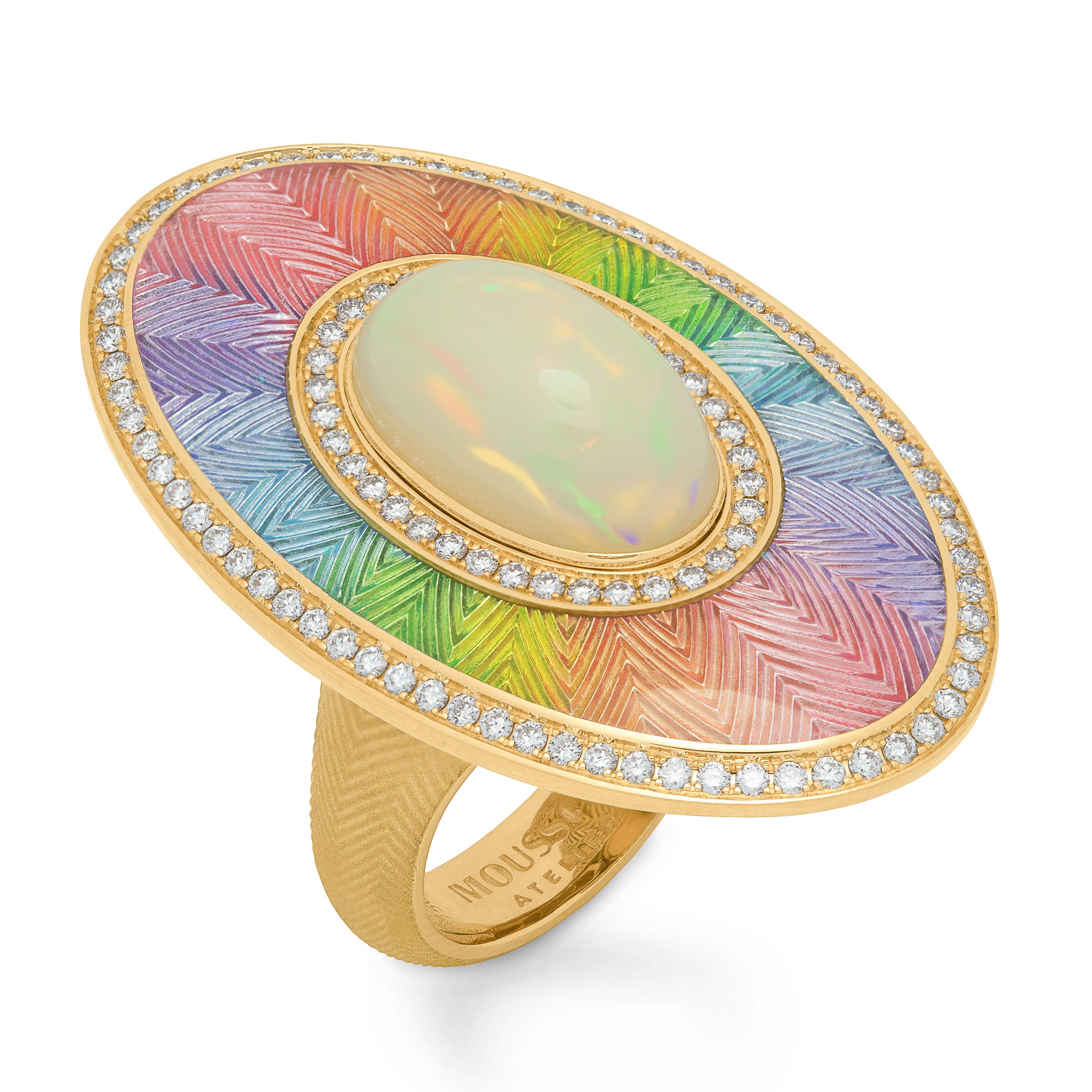 For Sale:  Ethiopian Opals Diamonds 18 Karat Yellow Gold Enamel Suite 4