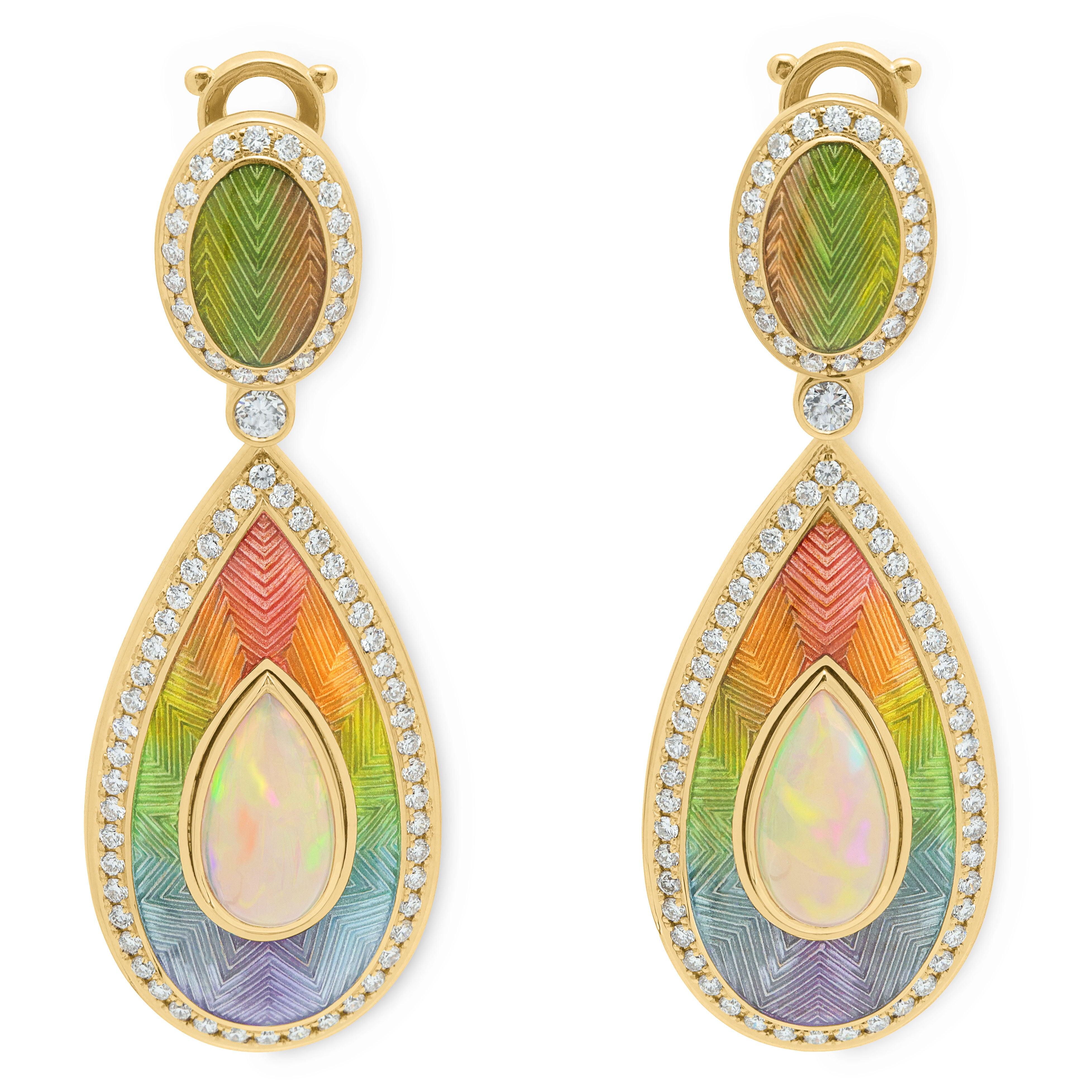 For Sale:  Ethiopian Opals Diamonds 18 Karat Yellow Gold Enamel Suite 7