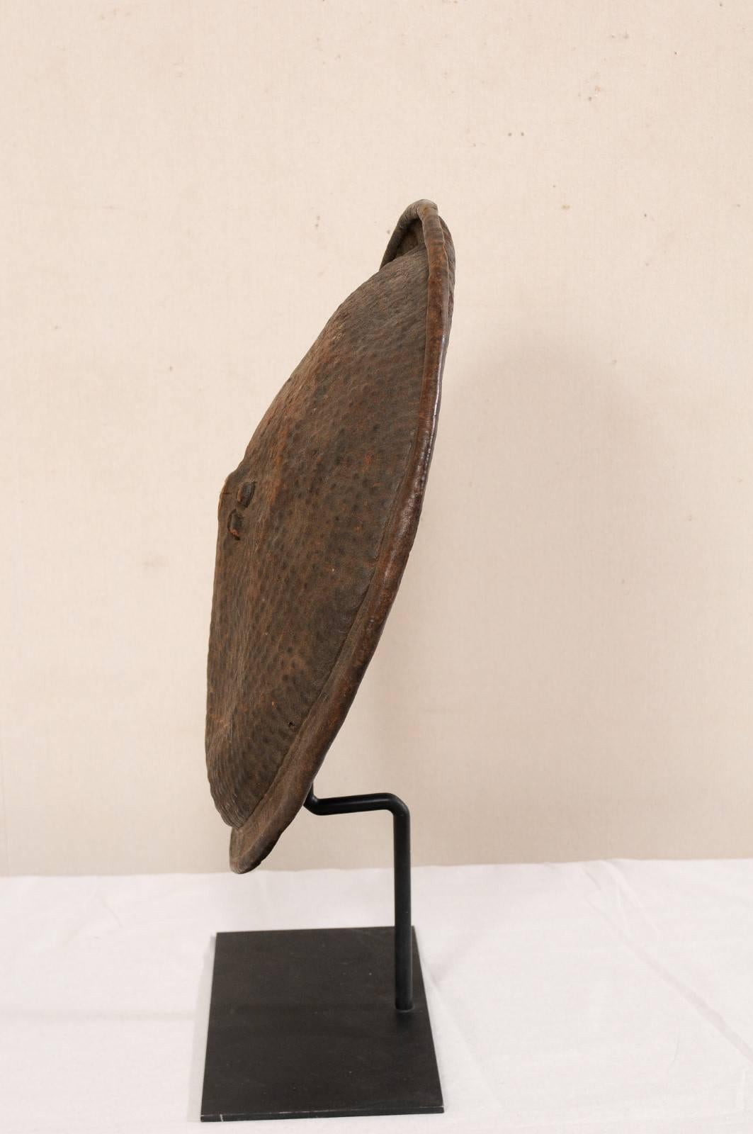 Ethiopian Round Leather Tribal Shield on Custom Iron Stand 2