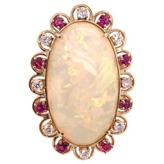 18k Yellow Gold Ethiopian Opal with Ruby and Diamond Cocktail Ring