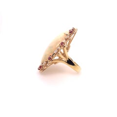 18k Yellow Gold Ethiopian Opal with Ruby and Diamond Cocktail Ring
